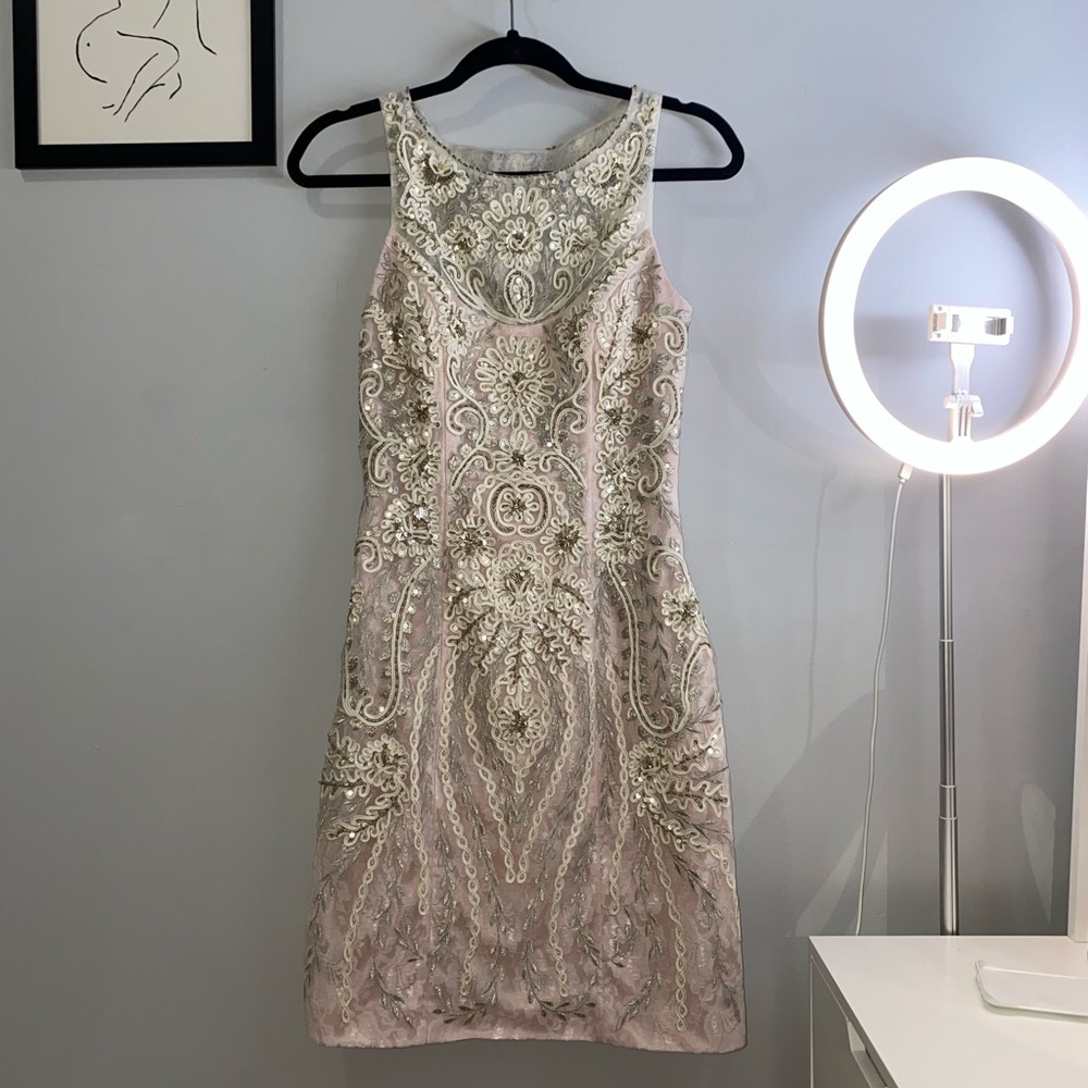 Sue Wong Beaded Pink Cocktail Dress